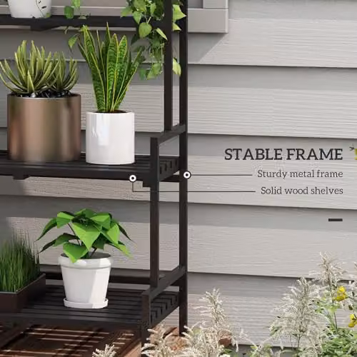 Outsunny 3 Tiered Plant Stand Ladder Shelf with Hanging Hooks in Black, H 170 x W 50 x D 50 cm – 5