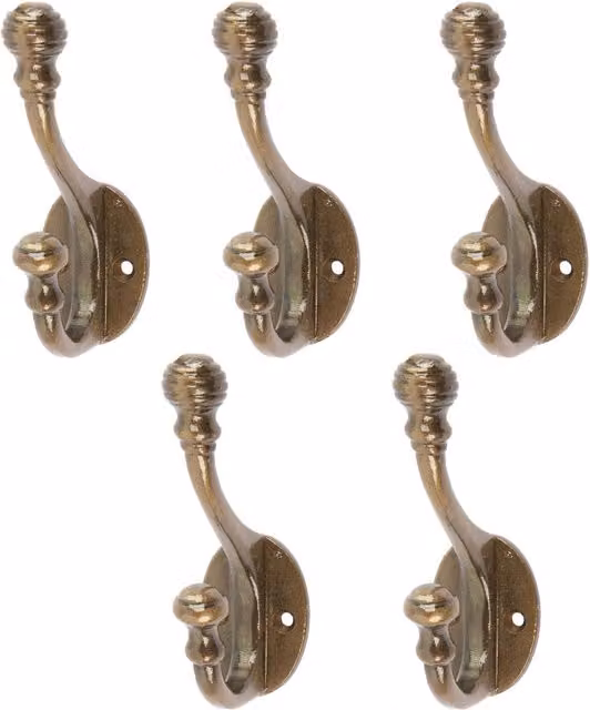 Hammer and Tongs Ball End Hat and Coat Hook in Gold, Pack of 5, W: 30 mm, H: 95 mm – 2