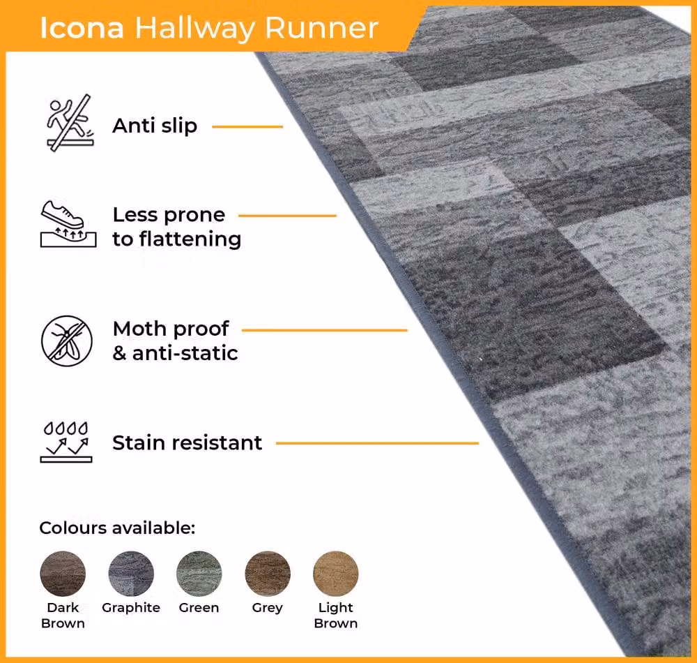runrug Icona Hallway Runner Rug in Dark Brown, Non-Slip and Hardwearing, W: 120 cm, L: 180 cm – 3