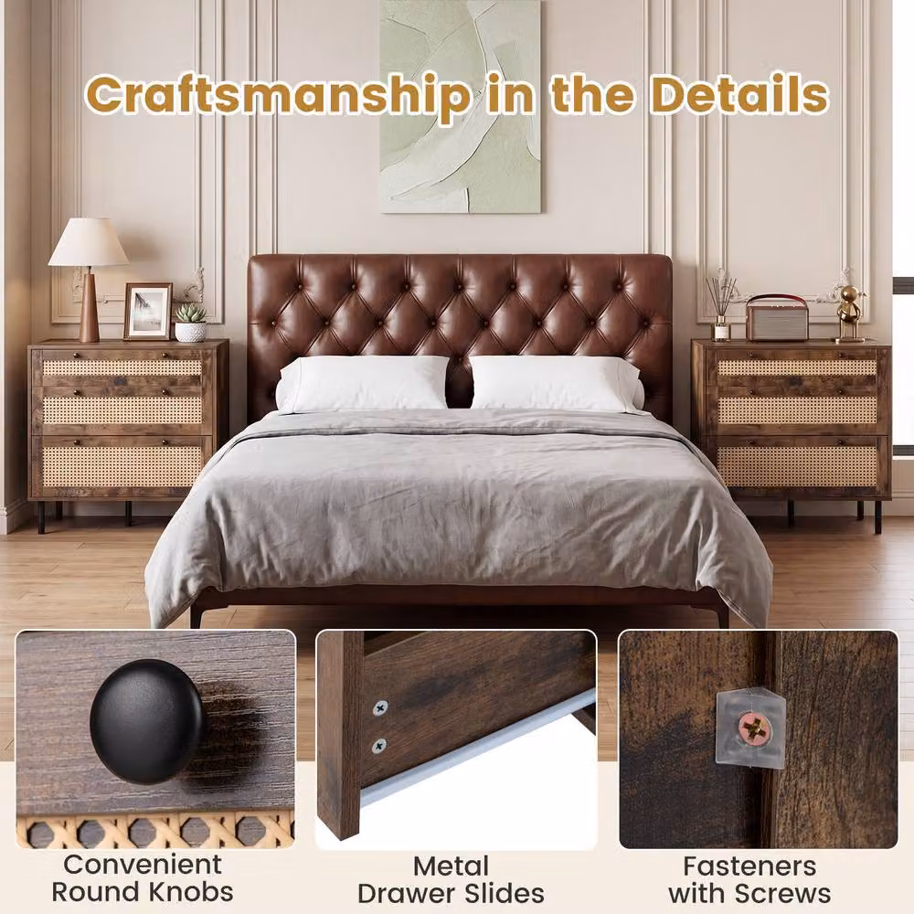 Gymax Boho Rattan Modern Chest of Drawers with 5 Metal Legs, Brown – 5