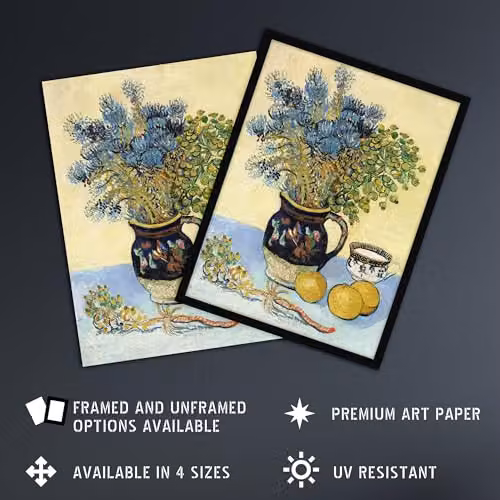 Artery8 Still Life Nature Morte Framed Wall Art Print, Van Gogh Floral Painting, Multicolour, W: 23.4 cm, H: 32.3 cm – 2