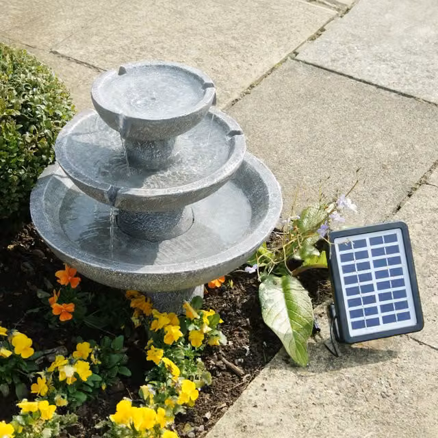 Primrose Hatfield Solar Powered Tiered Cascade Water Feature in Grey Stone Effect