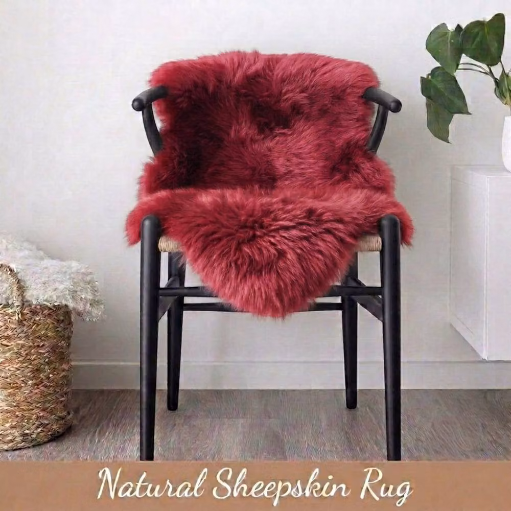 Infinity Leather Genuine Sheepskin Wool Rug in Red Rose, W/D/H: 90 x 60 x 1 cm – 4