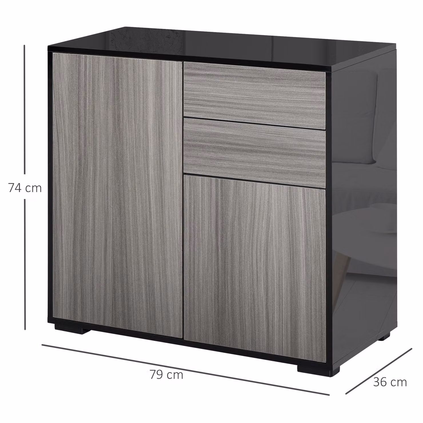HOMCOM Modern Freestanding Push-Open Cabinet with 2 Drawers and 2 Doors in Light Grey and Black – 3