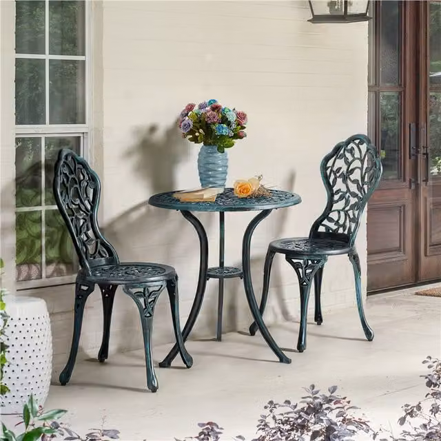Yaheetech Set of 3 Antique Green Round Outdoor Bistro Tables in Powder Coated Aluminium