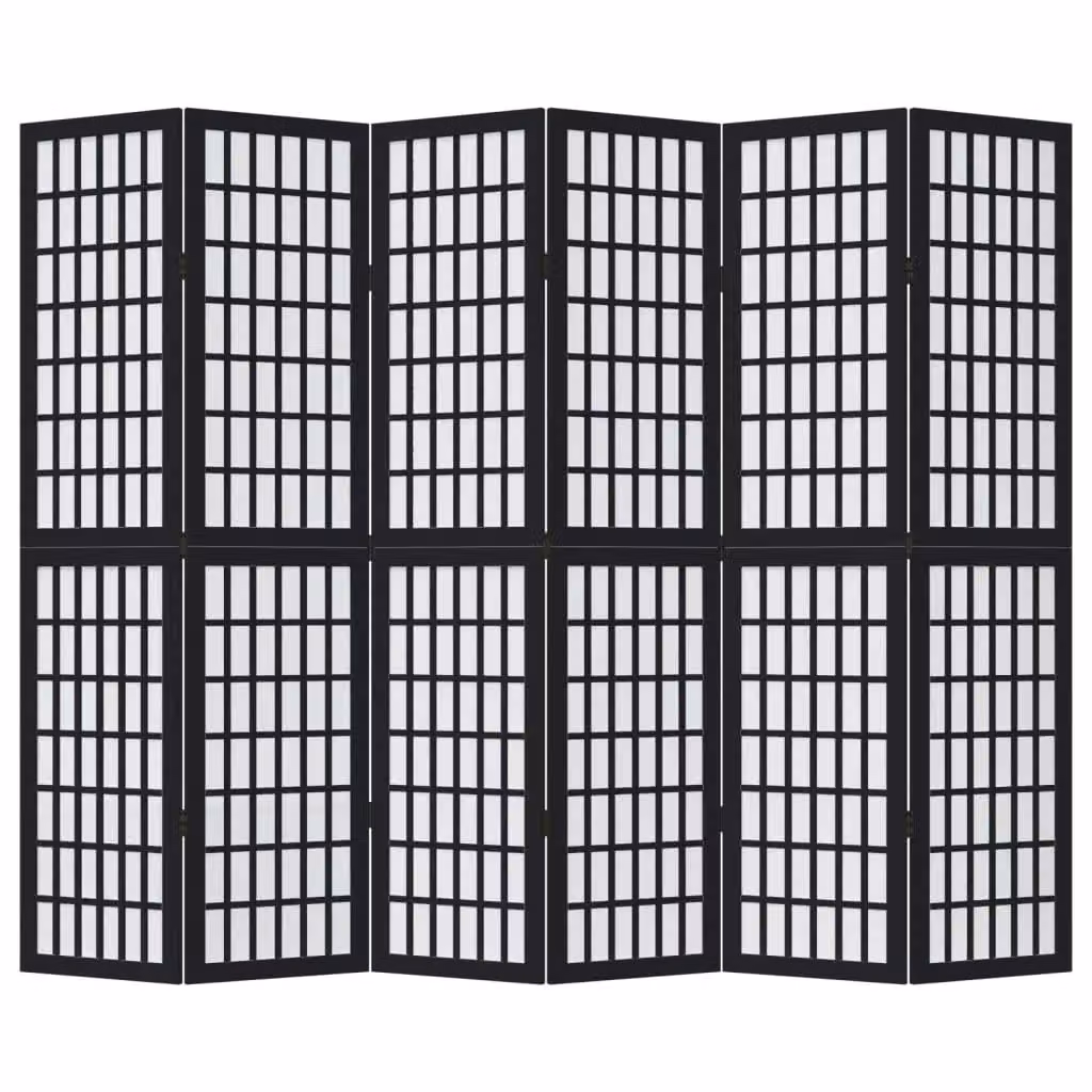 Berkfield Home 6-Panel Black Solid Wood Paulownia Room Divider – 3