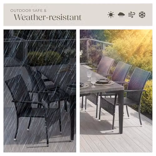 tectake Set of 4 Modern Rattan Garden Chairs with Metal Frame in Black and Grey – 5