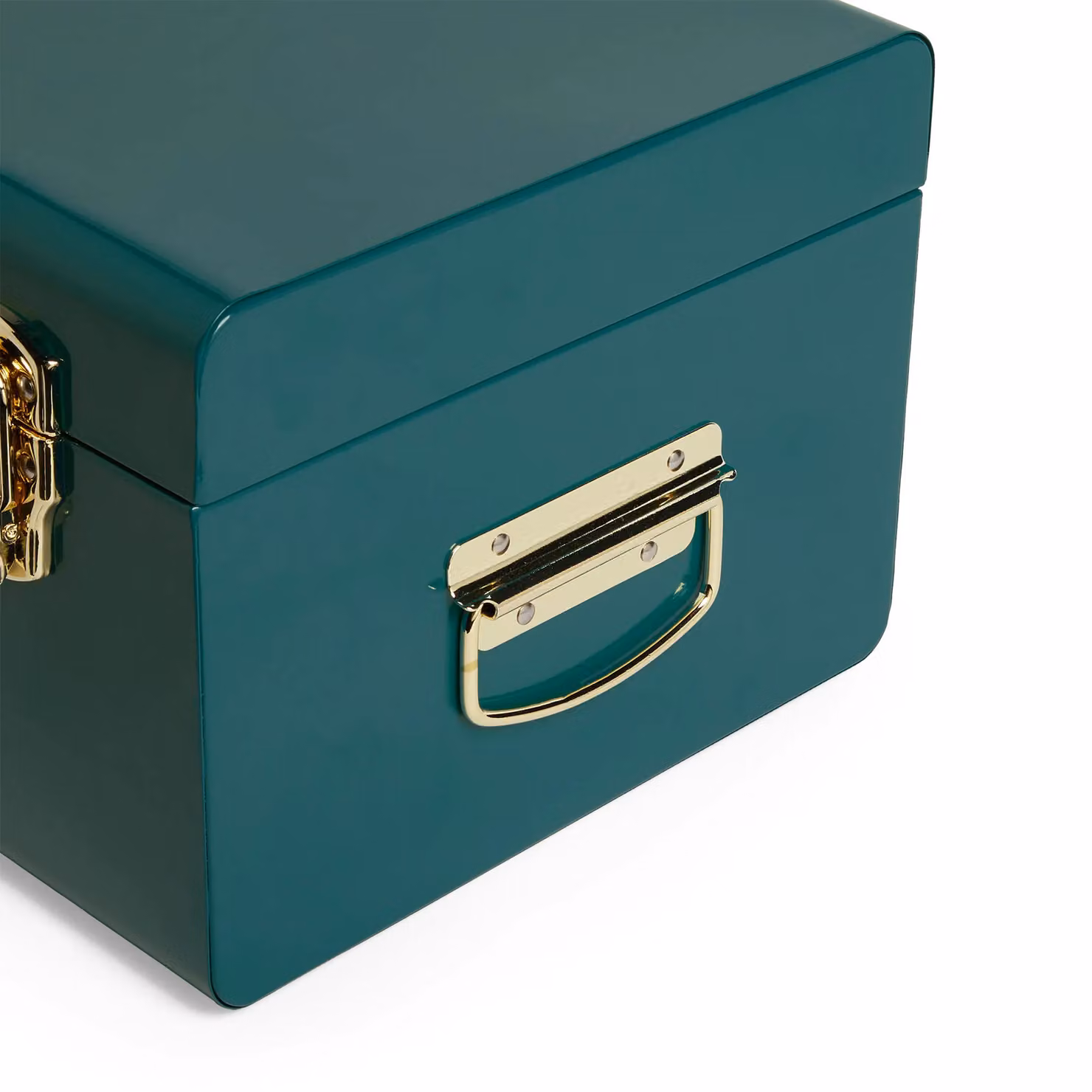 Beautify Petrol Metal Storage Trunk with Gold Hardware and Lock, W/D/H: 52 x 26 x 20 cm – 6