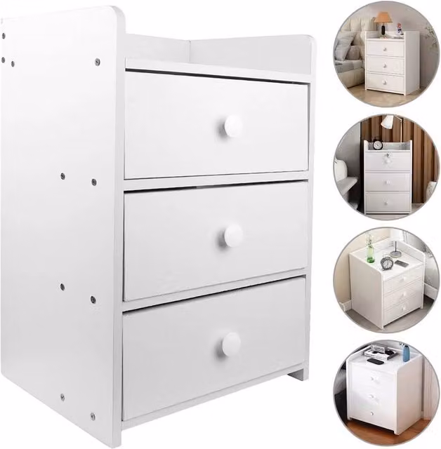 FORGEVIO 3 Drawer Wooden Bedside Chest in White – 1