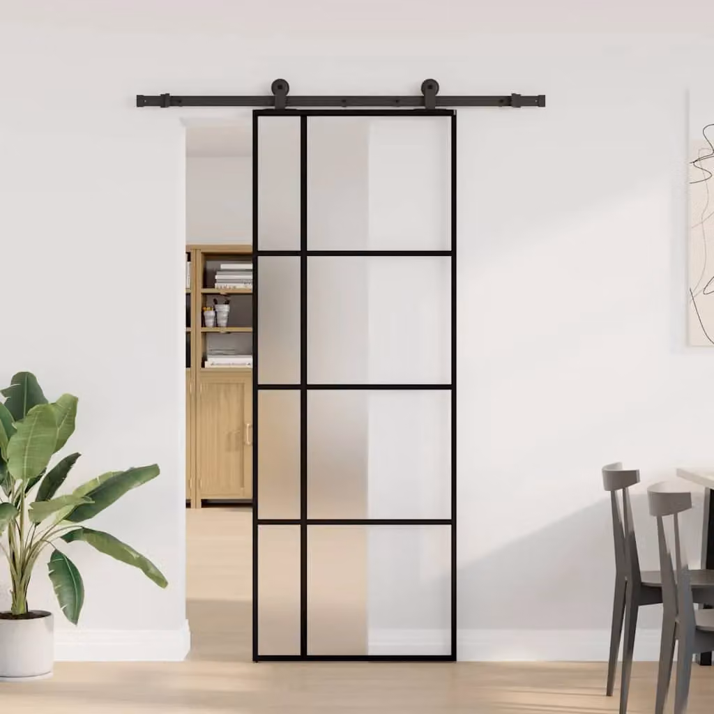 Berkfield Home Modern Sliding Door with Hardware Set, Black ESG Glass and Aluminium, W: 76 cm, H: 205 cm – 2