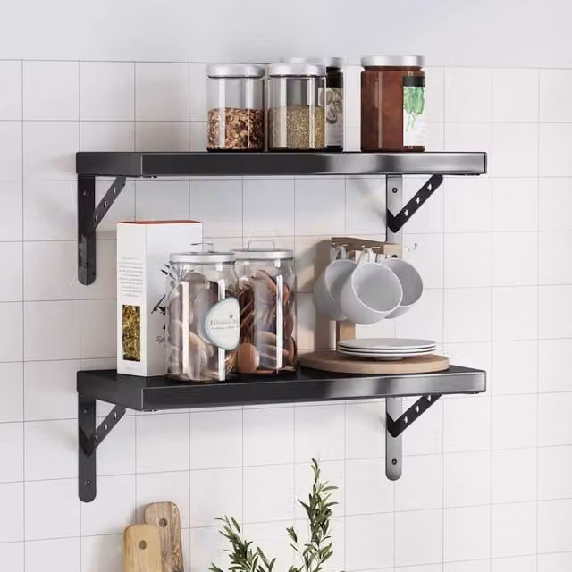 Berkfield Home Wall Mounted Shelves, 2 Piece Set, Black Matt Stainless Steel, W: 50 cm, D: 23.5 cm, H: 3 cm