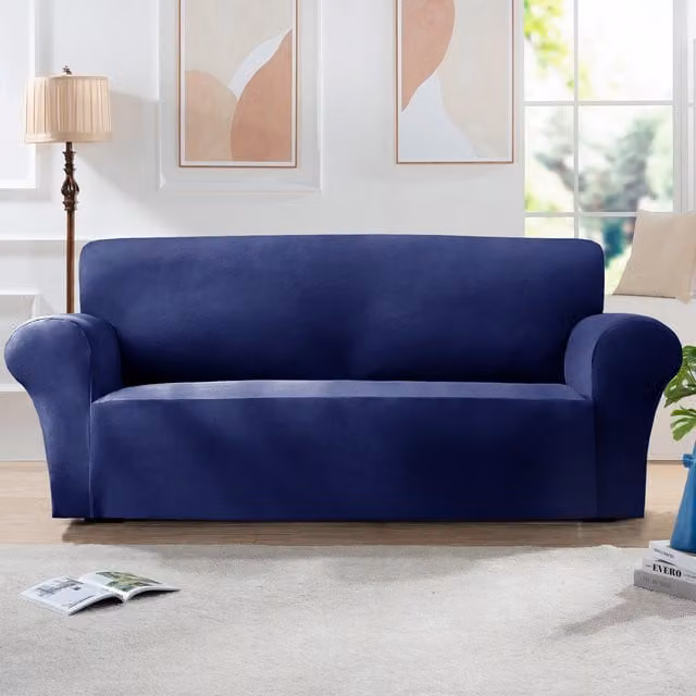 Home Republic Navy Blue Mink Velvet Stretch Armchair Cover