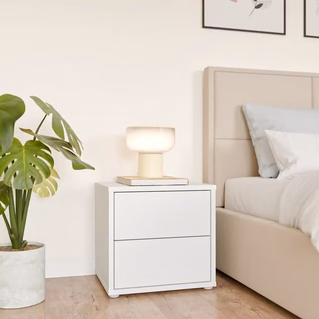 Furniture To Go Alice Springs Low Bedside Cabinet with 2 Push-Open Drawers in Taupe and Light Grey