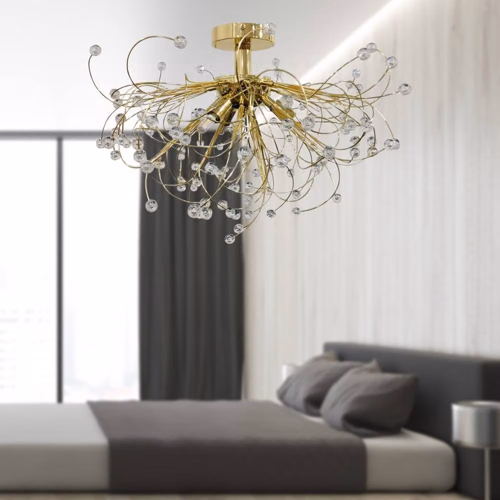 First Choice Lighting Burst Modern Gold and Brass Ceiling Light with Transparent Crystal Accents, W/D/H: 30.5 x 30.5 x 30.5 cm – 3
