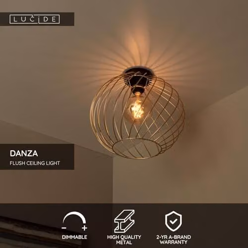 Lucide Danza Flush Ceiling Light in Matt Gold/Brass, Diameter: 40 cm – 2