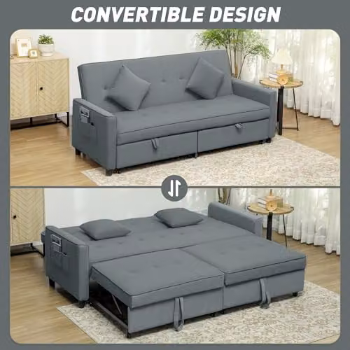 HOMCOM Reversible L-Shaped 3 Seater Sectional Sofa Bed in Grey with Scatter Cushions – 3