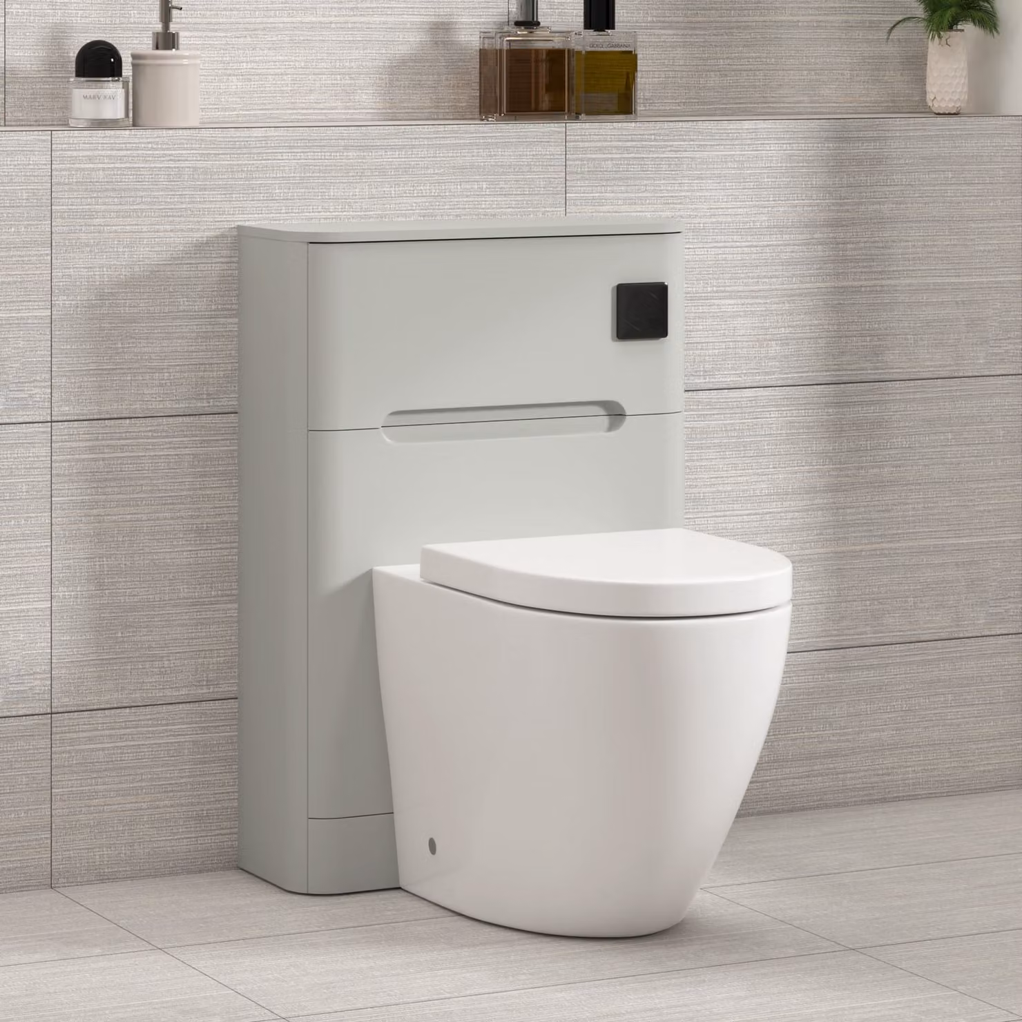 Royal Bathrooms Venice 550mm Dove Grey Wall Mounted WC Unit with Elva White Rimless Ceramic Toilet Pan, Soft Close Seat and Cistern