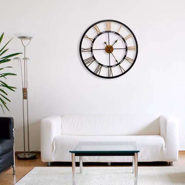 WALPLUS Silver Metal Oversized Roman Numerals Round Quartz Wall Clock, Diameter: 76 cm