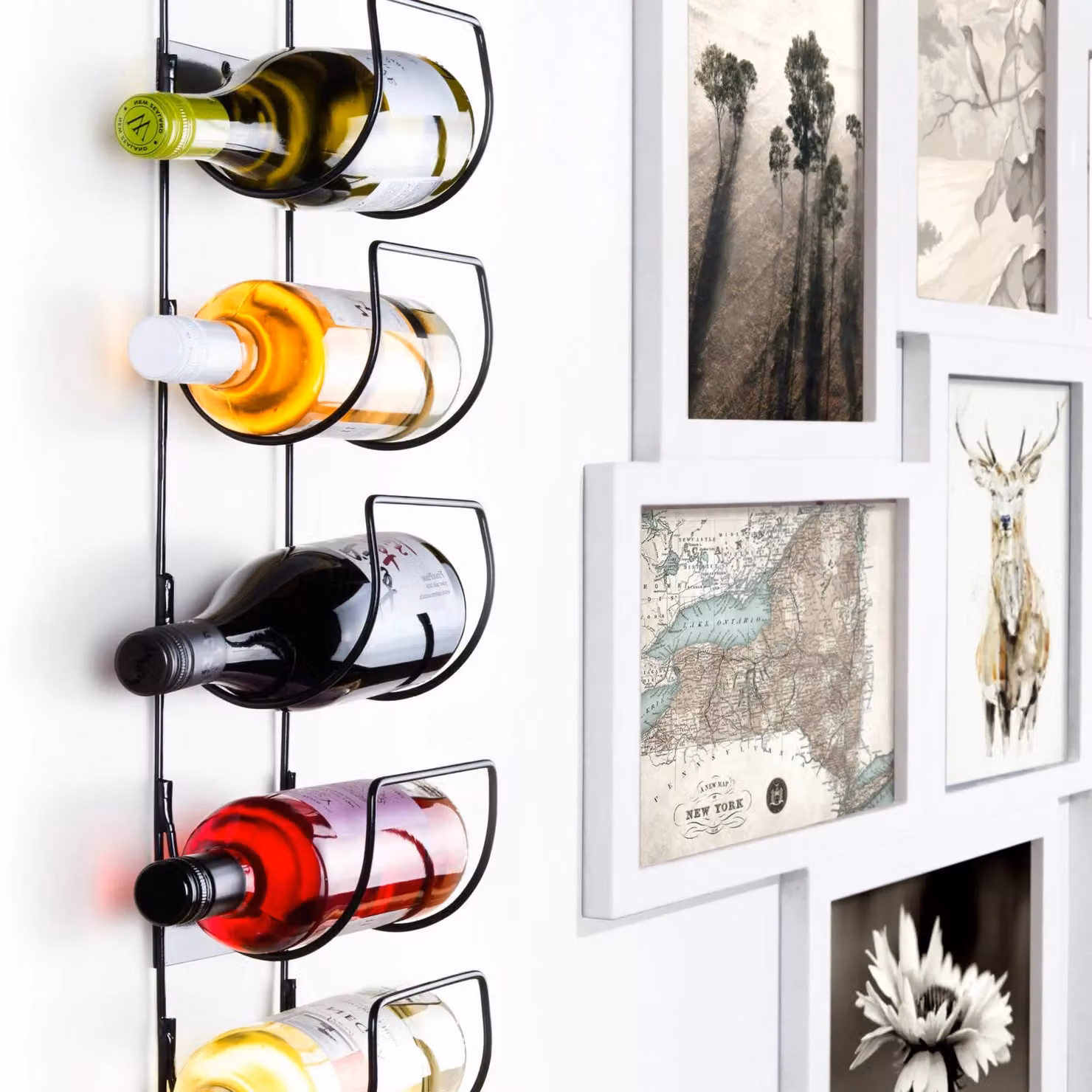Xample Matt Black Metal Wall Mounted 5 Bottle Wine Rack Storage Shelf – 2