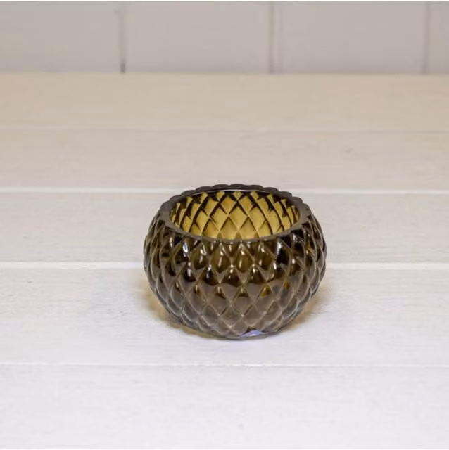 KDMD Green Glass Diamond Pattern Round Tealight Holder