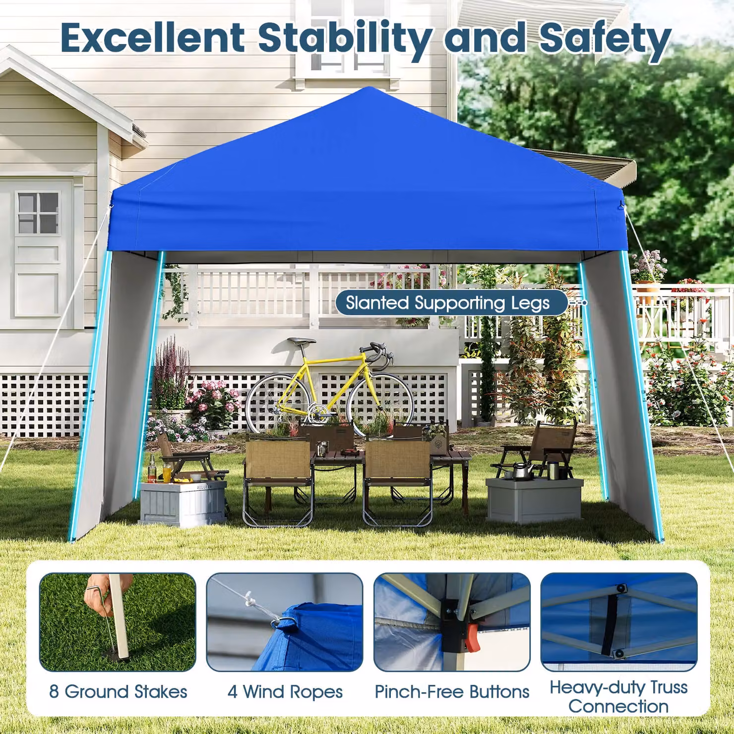 Costway Blue Outdoor Pop Up Canopy Tent with UPF 50+ Sun Shelter, W: 426.72 cm, D: 277.37 cm – 8