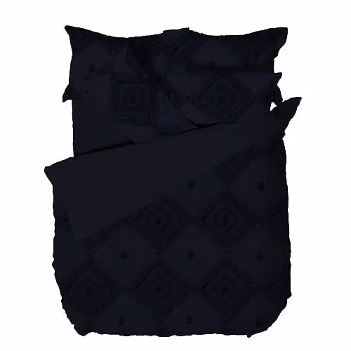 Linen House Adalyn Cotton Duvet Cover and Pillowcase Set, Blue, W/D/H: 180 x 200 cm and 50 x 75 cm