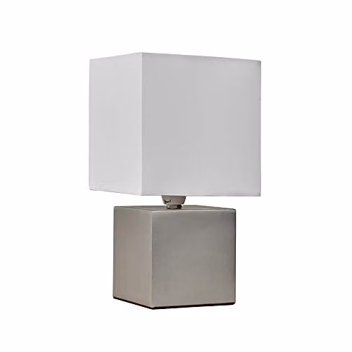 ValueLights Cubbie Modern Chrome Cube Design Touch Dimmable Table Lamp with White Fabric Shade – 1