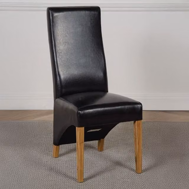Thats Furniture Lola Black Synthetic Leather Dining Chairs with Oak Wood Frame
