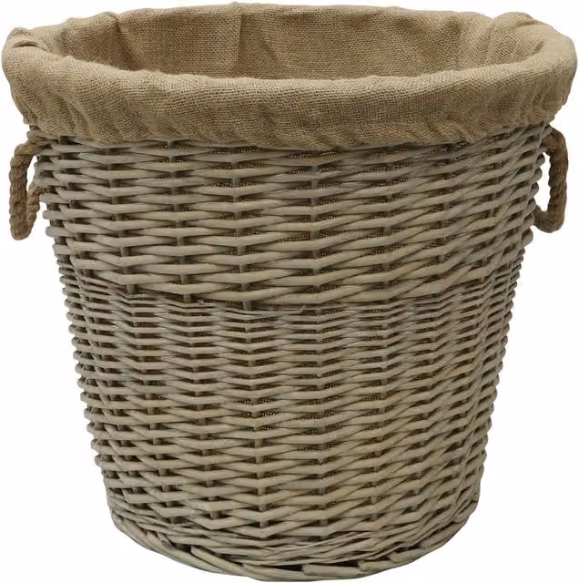 JVL Antiques Wash Brown Round Log Basket with Rope Handles and Canvas Lining, W: 37 cm, D: 50.3 cm, H: 52 cm – 5
