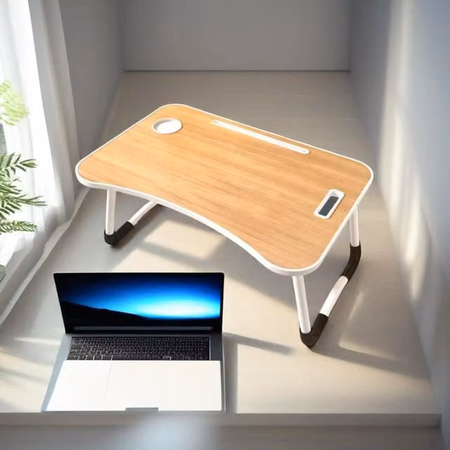 Modcraft Portable Folding Laptop Bed Table with Cup Holder in Walnut Brown