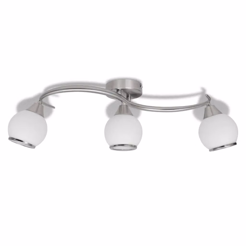 Berkfield Home Modern Ceiling Lamp with White Glass Spheres and Silver Waving Rail for 3 x E14 Bulbs – 2