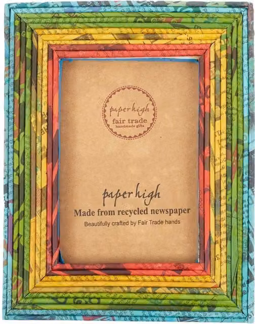 Paper High Recycled Newspaper Rectangular Photo Frame in Blue, Green, Yellow and Red – 1