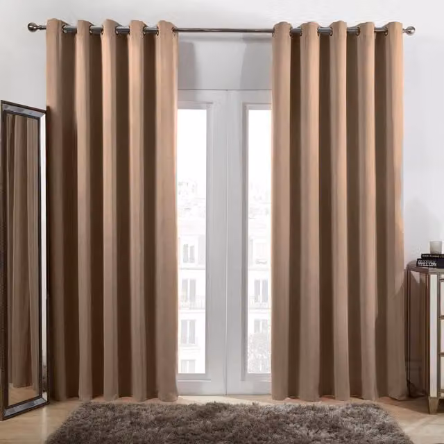 OHS Plain Beige Blackout Thermal Eyelet Curtains W: 116 cm, H: 182 cm