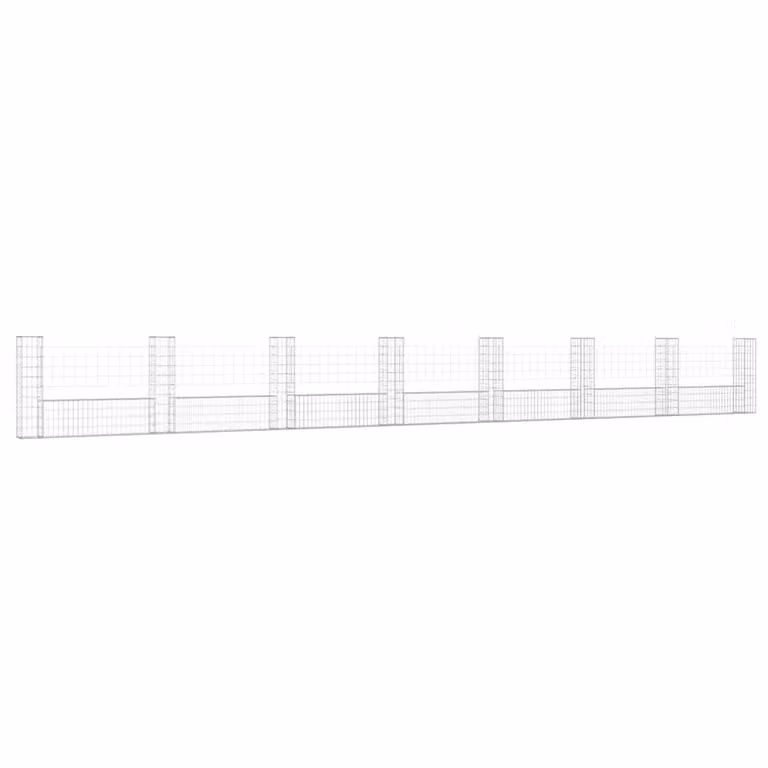 Berkfield Home U-shape Gabion Basket with 8 Posts in Silver, W/D/H: 860 x 20 x 100 cm
