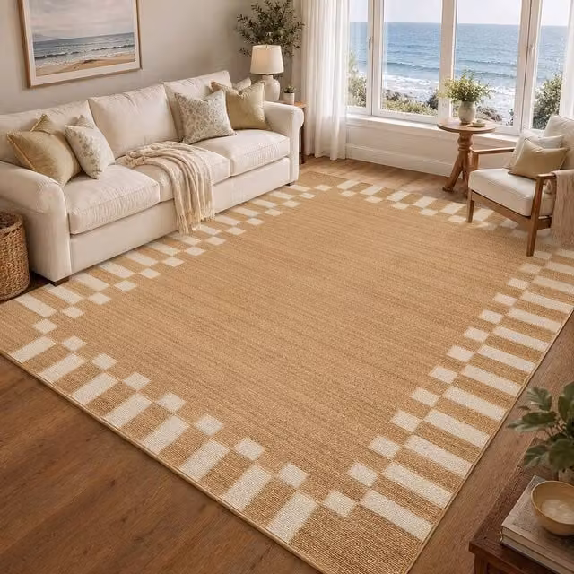 Livabliss Fifth Avenue Checked Border Rug in Beige, W/D: 153 x 220 cm – 1