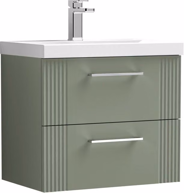 Balterley Wall Hung 2 Drawer Vanity Unit with Mid-Edge Basin, Satin Green, W: 60 cm, D: 54 cm, H: 60 cm – 1