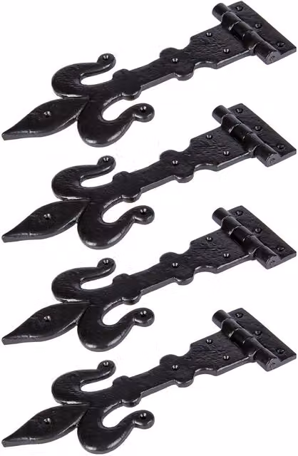 Hammer and Tongs Fleur De Lis T-Hinges, Black Powder Coated Iron, Pack of 4, Width: 31 cm – 5