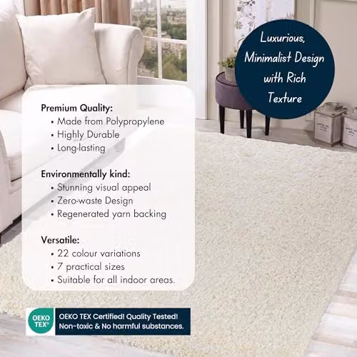Serdim Rugs Oxford Plain Shaggy Hallway Runner Rug, Ivory, W: 60 cm, L: 220 cm – 4