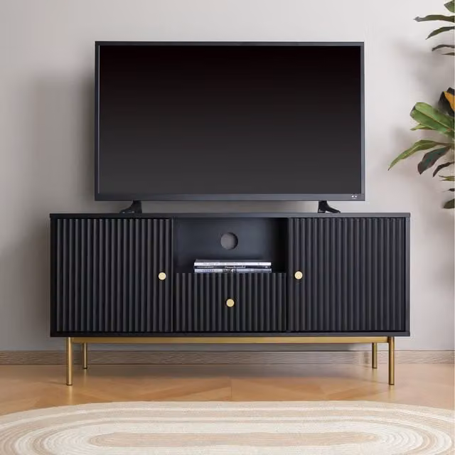 Devon Modern Matt Black TV Unit by Home Garden Direct