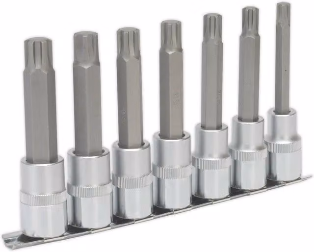 Loops 7pc Ribe Star Socket Bit Set, 1/2 inch Square Drive, S2 Steel, Silver