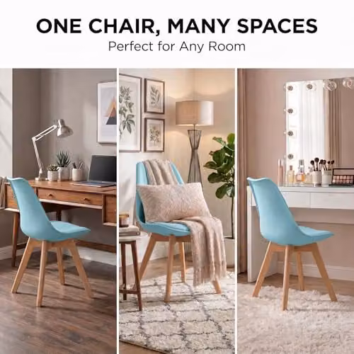 Bravich LTD Rocco Tulip Dining Chair in Duck Egg Blue with Beech Wood Legs and Fabric Cushion Seat – 3