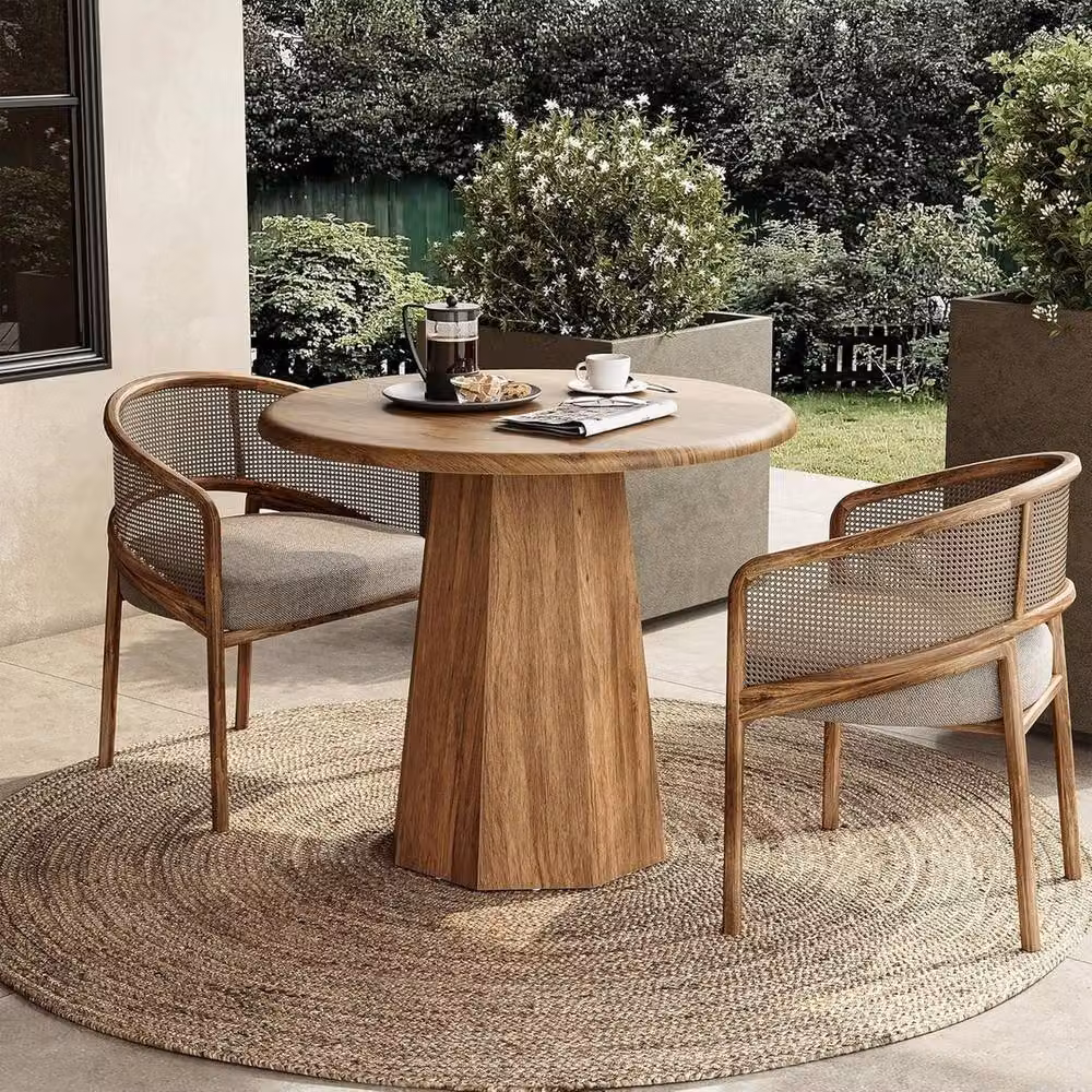 VOGREX Round Wooden Dining Table in Brown, Diameter: 80 cm, Height: 80 cm – 5