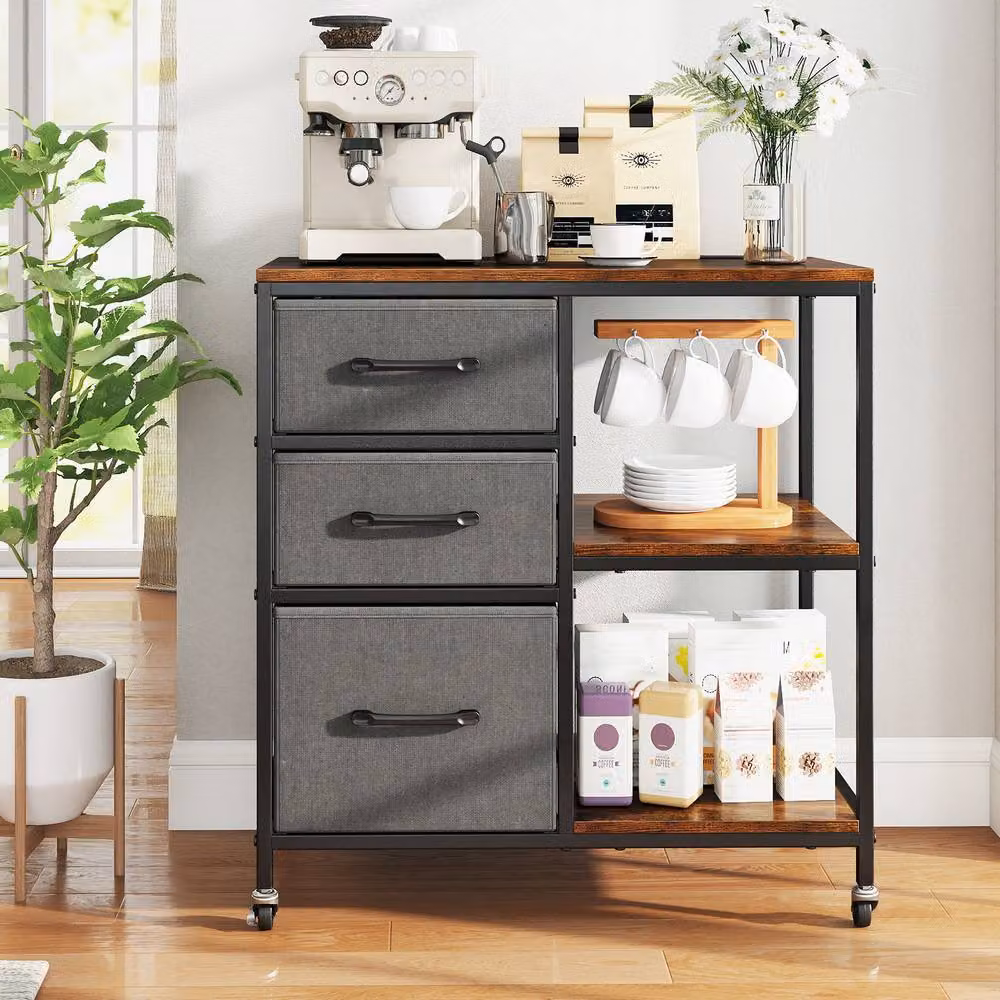 Costway 3 Drawer Mobile File Cabinet and Rolling Printer Stand in Brown – 9