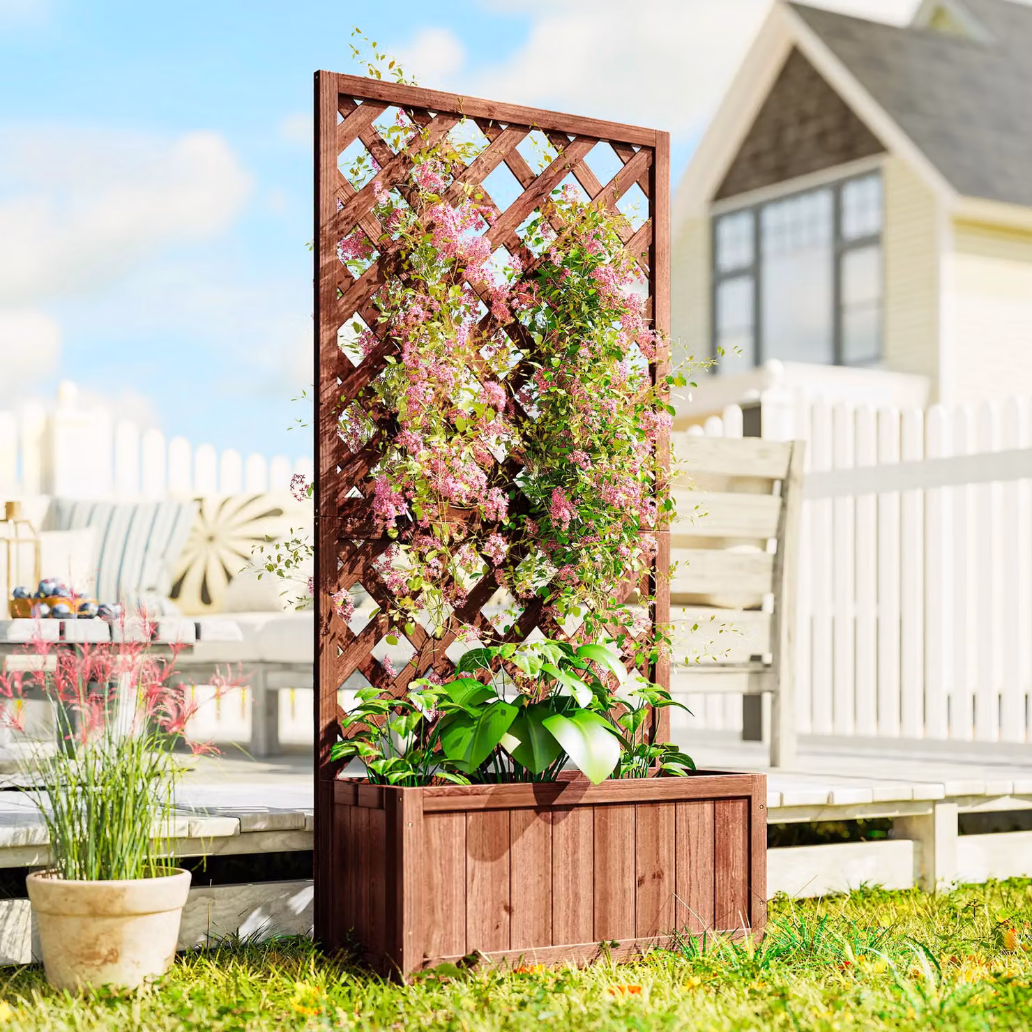 Outsunny Orange Pine Wood Flower Stand with Trough Planter, W/D/H: 149.5 x 31.5 x 72.5 cm – 3