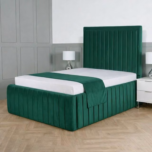 Living Comfort Bedz Saint Germain Small Double Upholstered Velvet Gas Lift Storage Bed in Green W/D: 120 x 200 cm