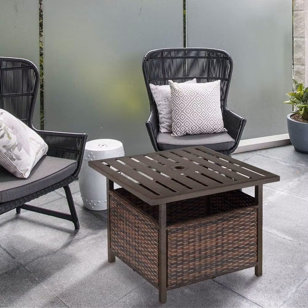 ERGOVEXA Brown Polyrattan Square Garden Coffee Table, W: 55.5 cm, D: 55.5 cm, H: 46.0 cm – 4