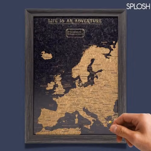 Splosh Small Europe Map Pin Board with Black Wooden Frame and 100 Pins – 3