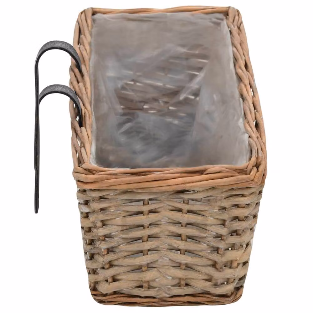Berkfield Home Wicker Balcony Planter Set of 2 with PE Lining, Brown, Width: 80 cm – 3