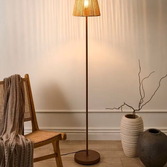 Wyld and Coco Boho Floor Lamp with Brown Paper Shade and Black Metal Base – 1