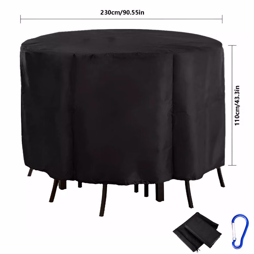 Ventryn Heavy-Duty Waterproof Round Polyester Garden Furniture Cover in Black – 2